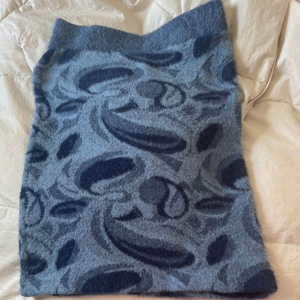 Elegant Fur Blue Patterned Skirt